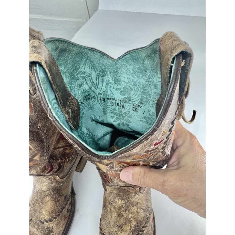 Corral Vintage Women's Cowboy Boots 8M Tan Brown Embroidered Western Mexico - Picture 4 of 7